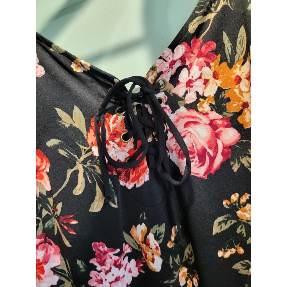 Black Pink Floral Front Slit Stretchy Sleeveless Maxi Dress Venus Sz L - Picture 3 of 8